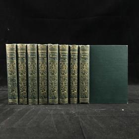 袖珍本！约19世纪后期 华兹华斯诗集（全8卷） 10幅版画插图 漆布精装64开