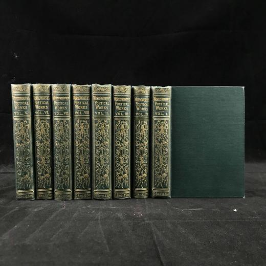 袖珍本！约19世纪后期 华兹华斯诗集（全8卷） 10幅版画插图 漆布精装64开 商品图0