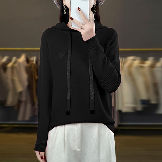 FCY MS8173加密连帽针织衫宽松纯色时尚连帽毛衣 商品图8