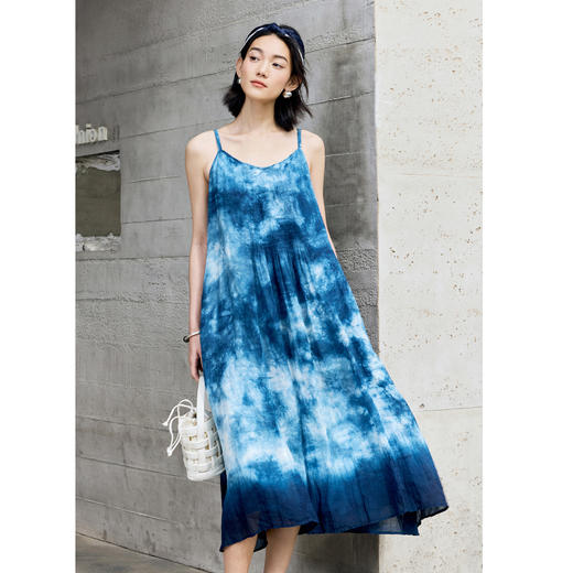 【林栖设计小店】苎麻连衣裙植物染压褶复古优雅百搭2025春季新品吊带裙女1951152 商品图6