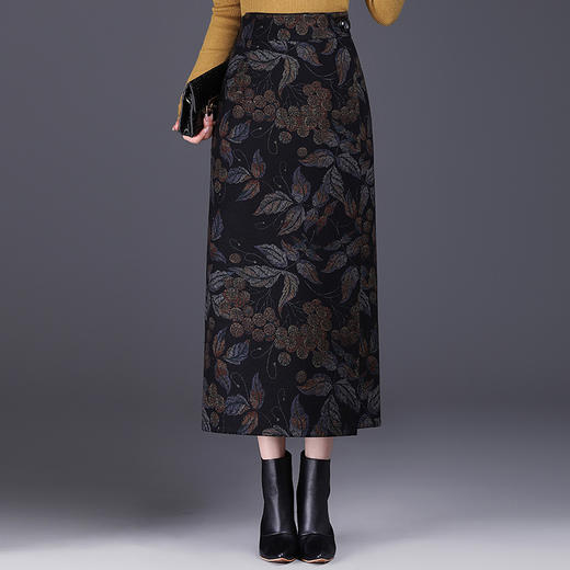 JYM-2496印花毛呢遮肉包臀半身裙女装2024秋冬中长款不规则一步裙女 商品图0