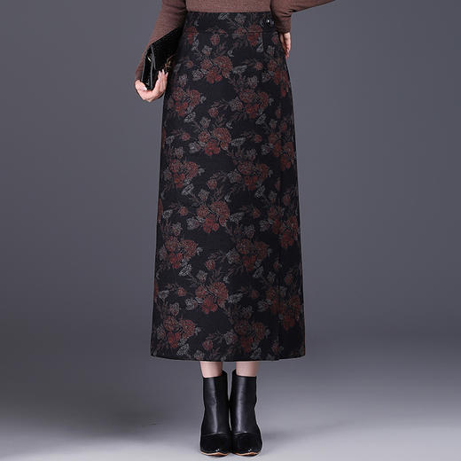 JYM-2496印花毛呢遮肉包臀半身裙女装2024秋冬中长款不规则一步裙女 商品图1