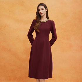 QE812斯尔丽2025春季新款杂花质感安哥拉色系领口订珠收腰放摆连衣裙