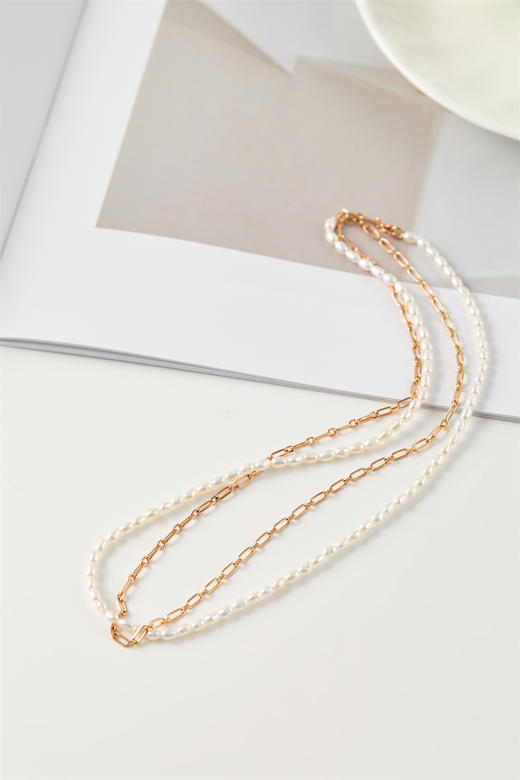 pearl moments珍刻 金豆豆 米形珍珠长链 商品图11