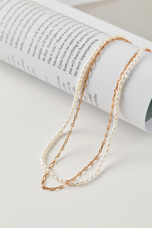 pearl moments珍刻 金豆豆 米形珍珠长链 商品图3