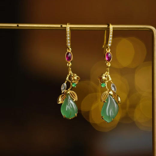 龢盒原创 18k金枝玉叶翡翠耳环 商品图1