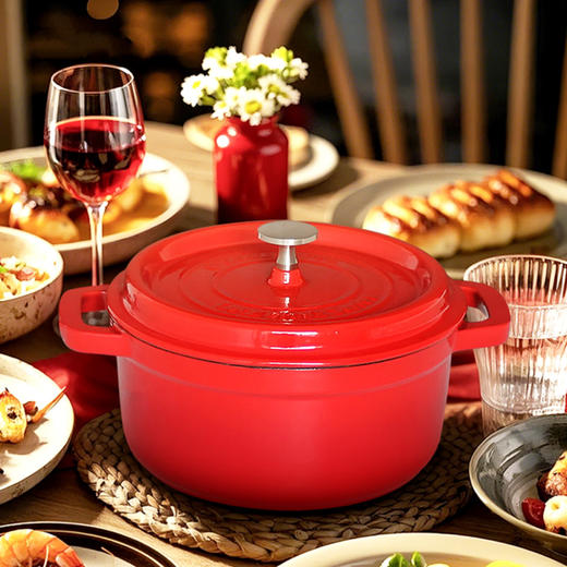 新年小红锅珐琅锅炖蛊陶瓷砂锅家用铸铁焖烧锅砂锅搪瓷燃气电磁炉煮锅 商品图0