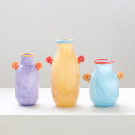 北欧创意双耳糖果色手工可爱花瓶鲜花餐桌电视柜多巴胺装饰玻璃瓶