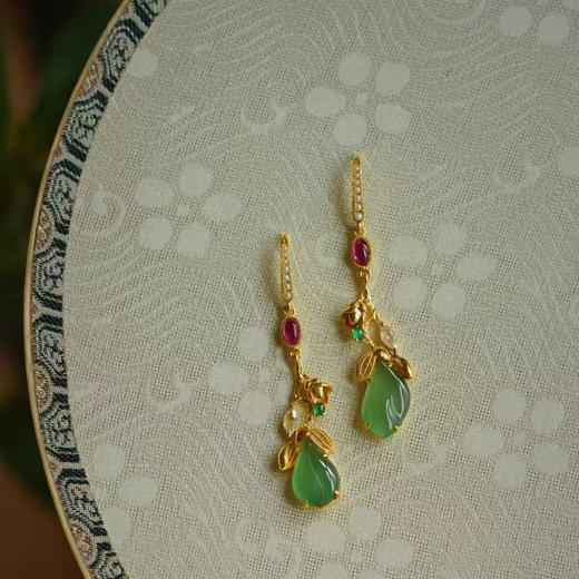 龢盒原创 18k金枝玉叶翡翠耳环 商品图0