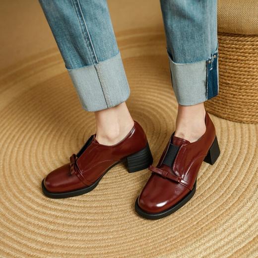 【预售5天】真皮蝴蝶结深口小皮鞋，百搭低跟乐福鞋英伦复古单鞋PS&PS3035 商品图0
