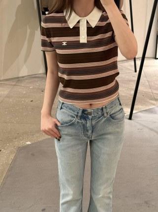 赛家 25Ss早春新款撞色条纹针织短袖Polo上衣（UY*DQJB） 商品图3