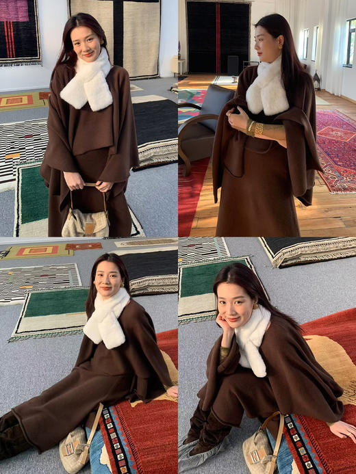 HIDEMI 节日系列澳洲进口美利奴羊毛大廓形设计感斗篷不规则半裙针织毛衣套装 斗篷/半身裙 商品图2