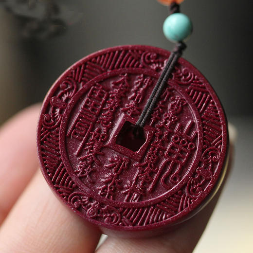 紫金砂山鬼花钱吊坠，天然朱砂 商品图3