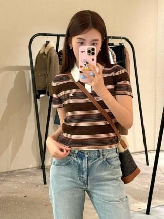 赛家 25Ss早春新款撞色条纹针织短袖Polo上衣（UY*DQJB） 商品图4