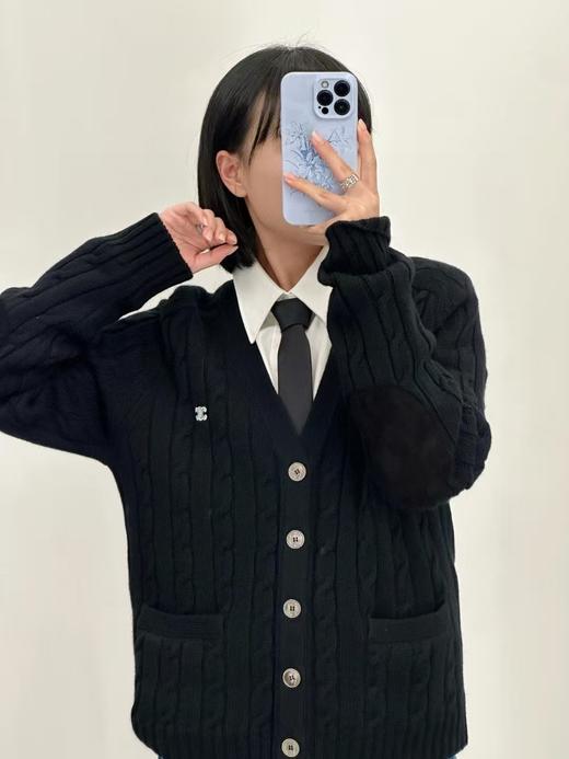 赛家 绞花皮袖山羊绒开衫 商品图1