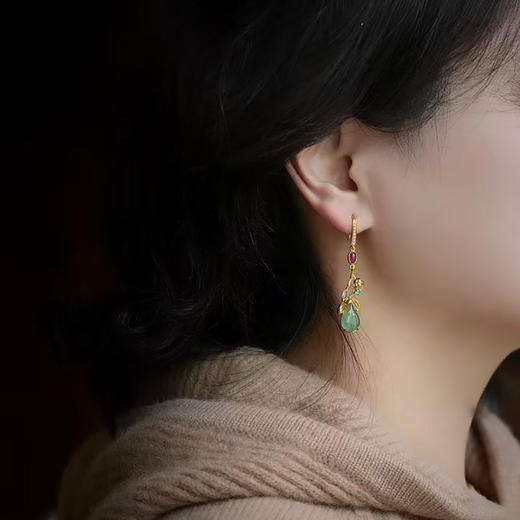 龢盒原创 18k金枝玉叶翡翠耳环 商品图2