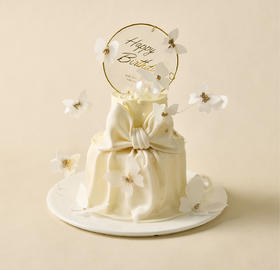 纯白珠光蝴蝶结小双层蛋糕