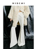 HIDEMI 白色绵羊毛混纺极简设计感显瘦喇叭长裤气质设计感拖地神裤 商品缩略图0
