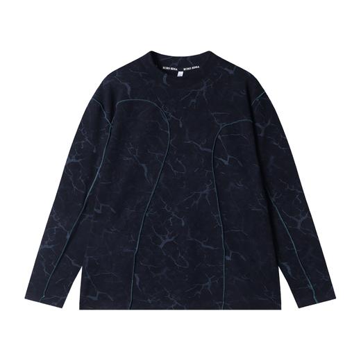 T2218早春新款时尚个性立体明线撞色圆领长袖T恤百搭高级感设计上衣 商品图1