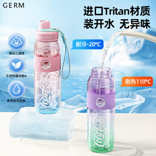 格沵（germ）可口可乐联名水杯Tritan大容量便携男女士塑料吸管便携运动水壶 渐变粉蓝 700ml 商品图1