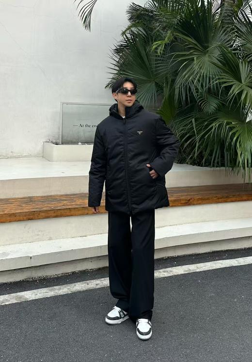 P家 双面穿中长款尼龙连帽羽绒服 商品图5