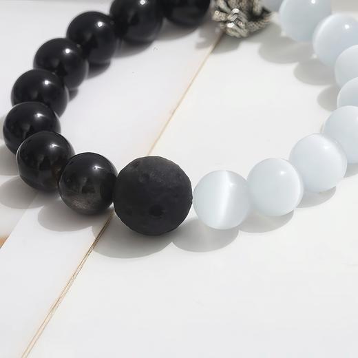 QY224617手串香款龙年好运白猫眼银曜石双拼手串网红款民族风 商品图2