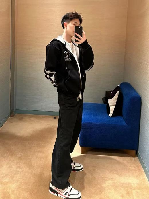 驴家 黑棋盘牛仔直筒长裤 商品图1