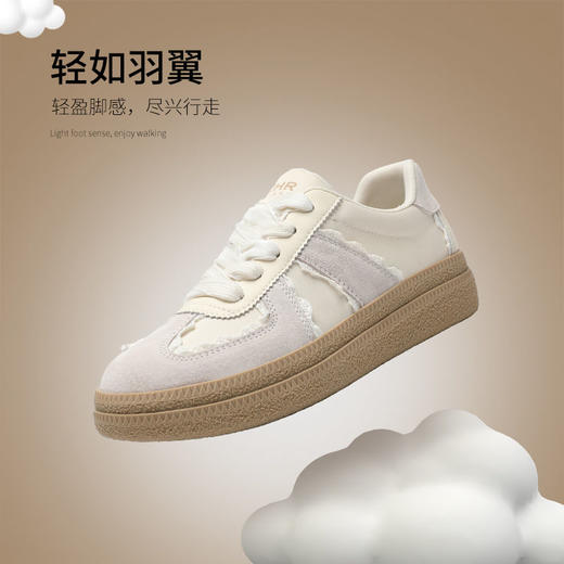 ZHR复古花边德训鞋女2025春季新款厚底增高休闲鞋蕾丝双鞋带板鞋 商品图5