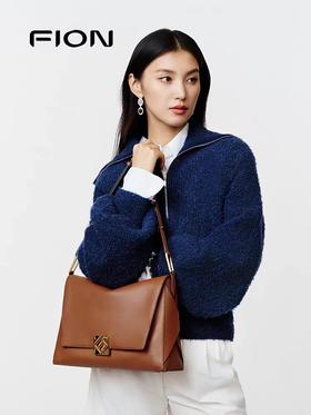 Fion/菲安妮青花瓷叠叠包真皮托特包通勤斜挎腋下包单肩包包女