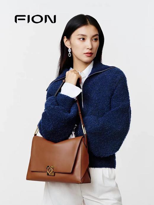 Fion/菲安妮青花瓷叠叠包真皮托特包通勤斜挎腋下包单肩包包女 商品图0