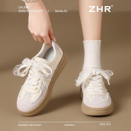 ZHR复古花边德训鞋女2025春季新款厚底增高休闲鞋蕾丝双鞋带板鞋 商品图0