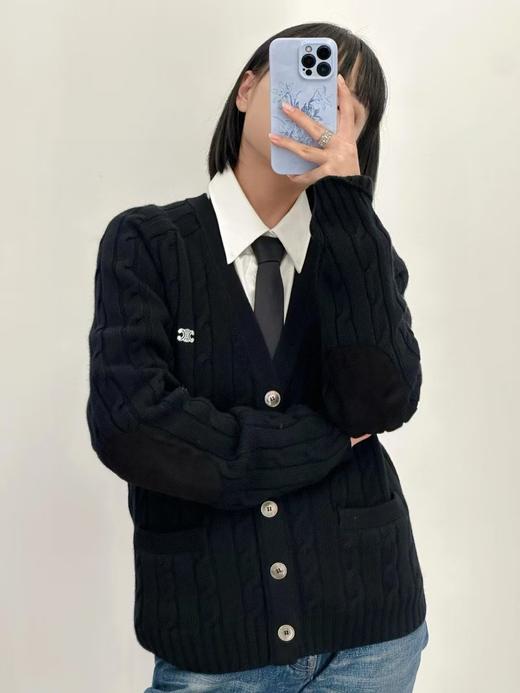 赛家 绞花皮袖山羊绒开衫 商品图0