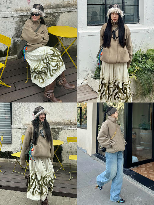 HIDEMI 假两件拉链式立领口袋飞行员设计感夹克外套大衣 商品图2