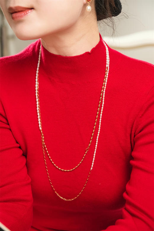 pearl moments珍刻 金豆豆 米形珍珠长链 商品图10