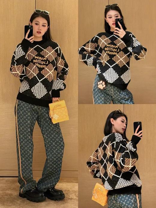 驴家24Fw秋冬新款滑雪系列玩转色格的格纹Monogram提花毛衣男女同款（UY*DQJB) 商品图7