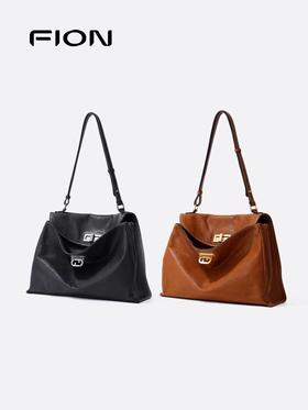 Fion/菲安妮真皮托特包2024秋冬新款大容量植鞣皮单肩斜挎包包女