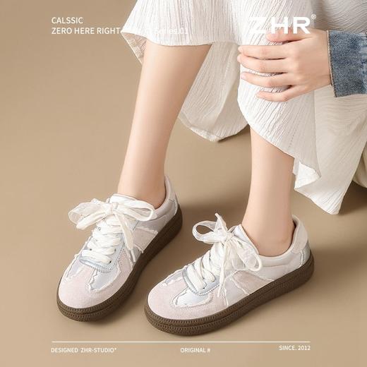 ZHR复古花边德训鞋女2025春季新款厚底增高休闲鞋蕾丝双鞋带板鞋 商品图9