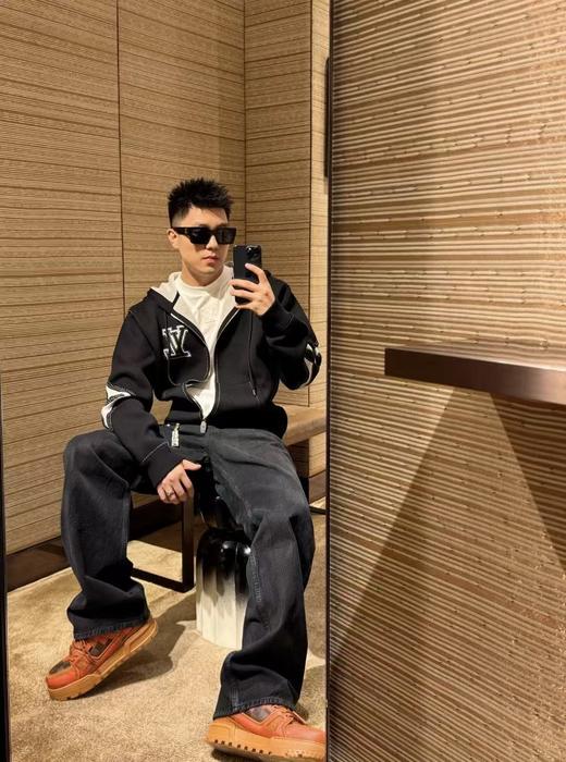 驴家 黑棋盘牛仔直筒长裤 商品图6