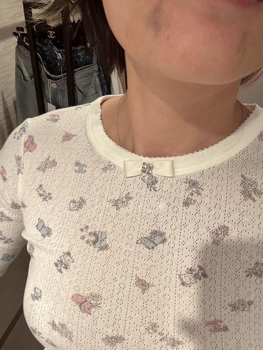 香奶奶24N滑雪限定新款可爱小蝴蝶结碎花针织打底衫（UY*DQJB） 商品图8