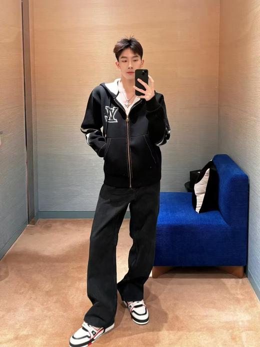 驴家 黑棋盘牛仔直筒长裤 商品图3