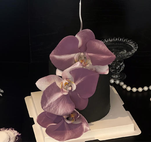 酷黑紫色蝴蝶兰小双层蛋糕 商品图0