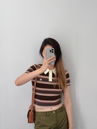 赛家 25Ss早春新款撞色条纹针织短袖Polo上衣（UY*DQJB） 商品图2