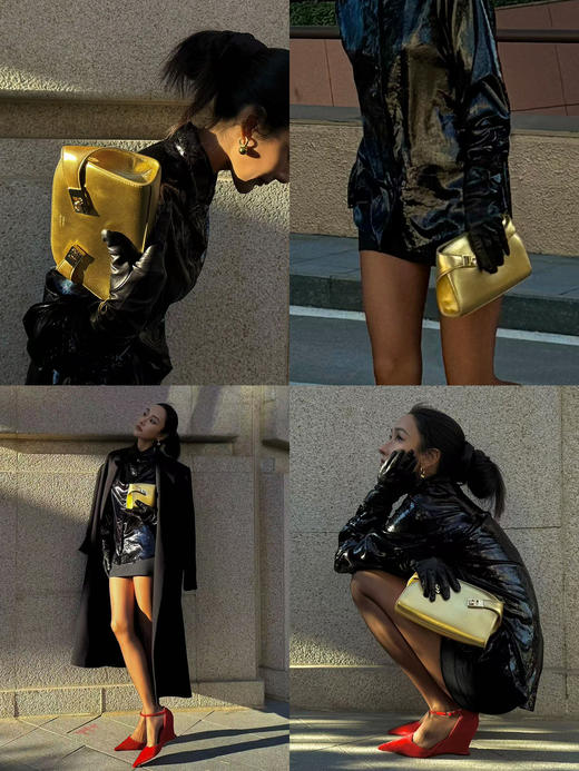 HIDEMI 节日系列艺术软雕塑感流苏黑色亮面极简设计感挂脖背心衬衫半身裙三件套  挂脖露背背心/衬衫/半身裙 商品图6