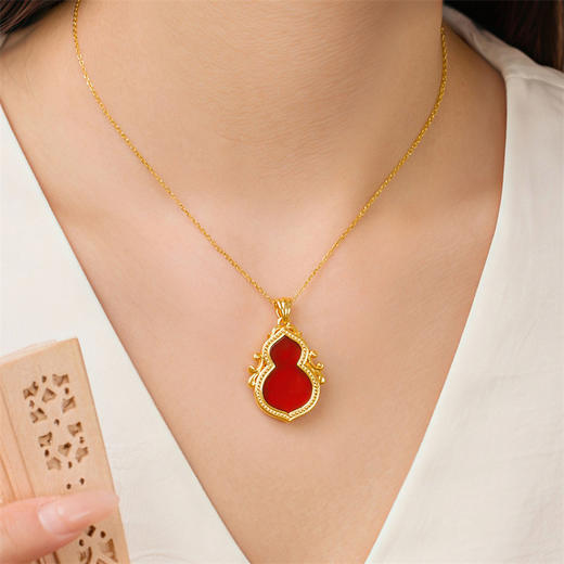 四美葫芦吊坠 黄色18k金双面佩戴红玛瑙福禄挂坠送女友礼物MEMORA诗普琳KPE06001（线上专供） 商品图4