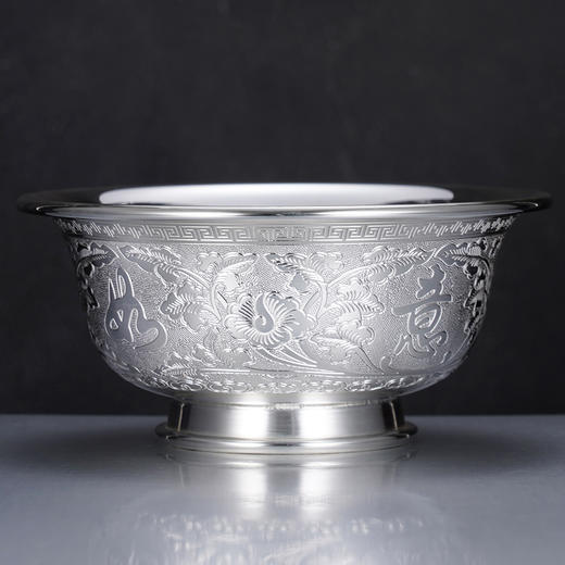子佩集S999银【花锦良缘】碗摆件【FS023】纯银餐具2412 商品图3