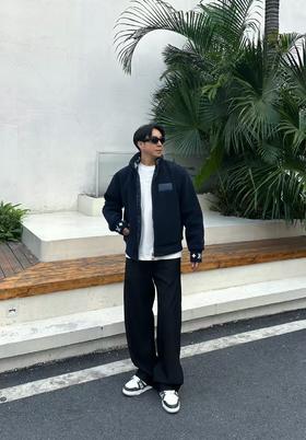 驴家 暗藏青色绒毛皮标高领外套