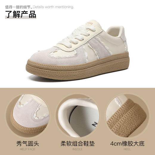 ZHR复古花边德训鞋女2025春季新款厚底增高休闲鞋蕾丝双鞋带板鞋 商品图7