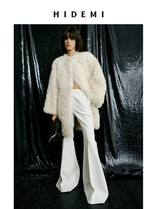 HIDEMI 白色绵羊毛混纺极简设计感显瘦喇叭长裤气质设计感拖地神裤 商品图3