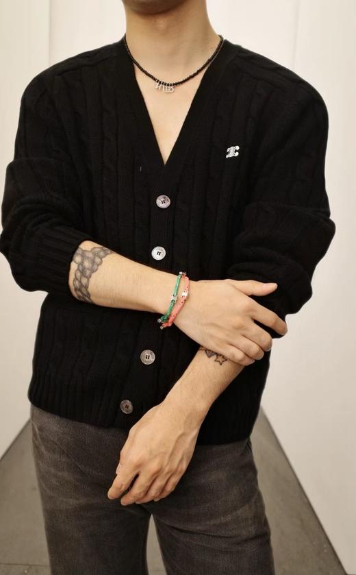 赛家 绞花皮袖山羊绒开衫 商品图2