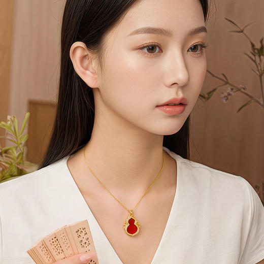 四美葫芦吊坠 黄色18k金双面佩戴红玛瑙福禄挂坠送女友礼物MEMORA诗普琳KPE06001（线上专供） 商品图3